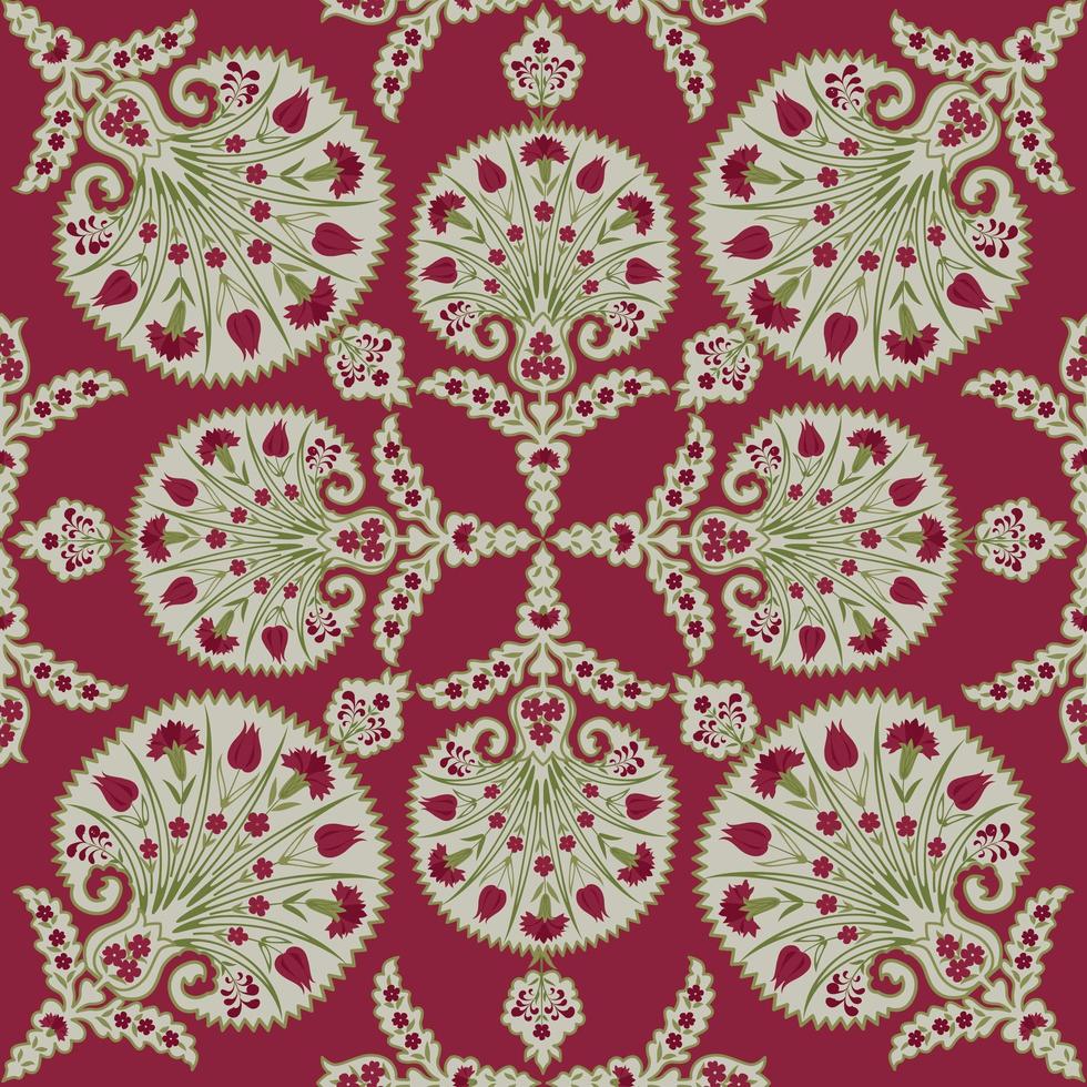 patrón floral de tela sin costuras. florecer azulejos de origen étnico oriental. adorno árabe con fantásticas flores y hojas. vector