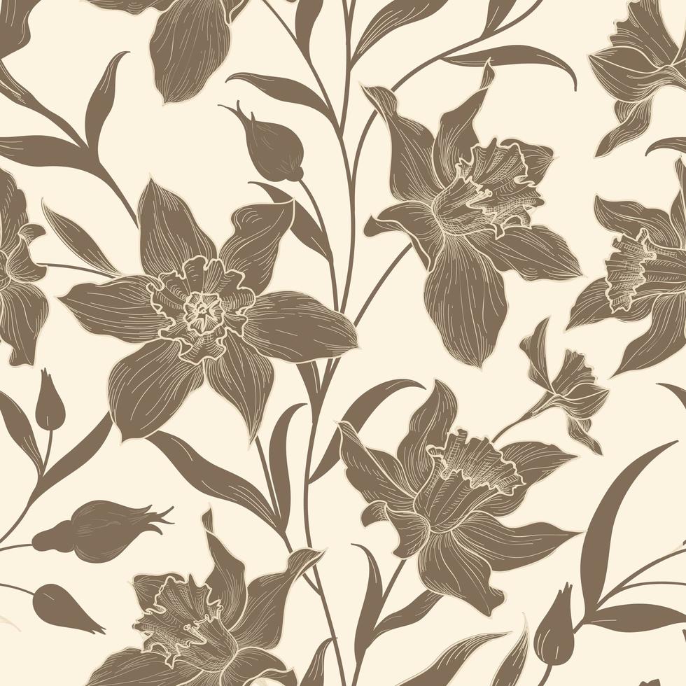 patrón floral sin fisuras. Fondo de flor de narciso. Textura ornamental de azulejo floral con flores. vector