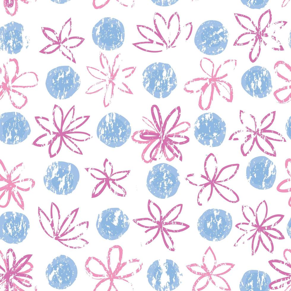 Seamless floral pattern with polka dot ornament. Stylish drawn dotted backdrop with flowers. Abstract textured circle and flowers ornament. vector