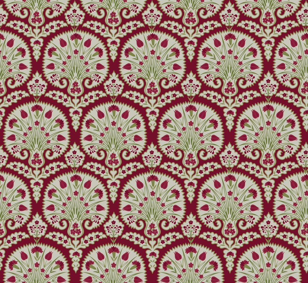 patrón floral de tela sin costuras. florecer azulejos de origen étnico oriental. adorno árabe con fantásticas flores y hojas. vector