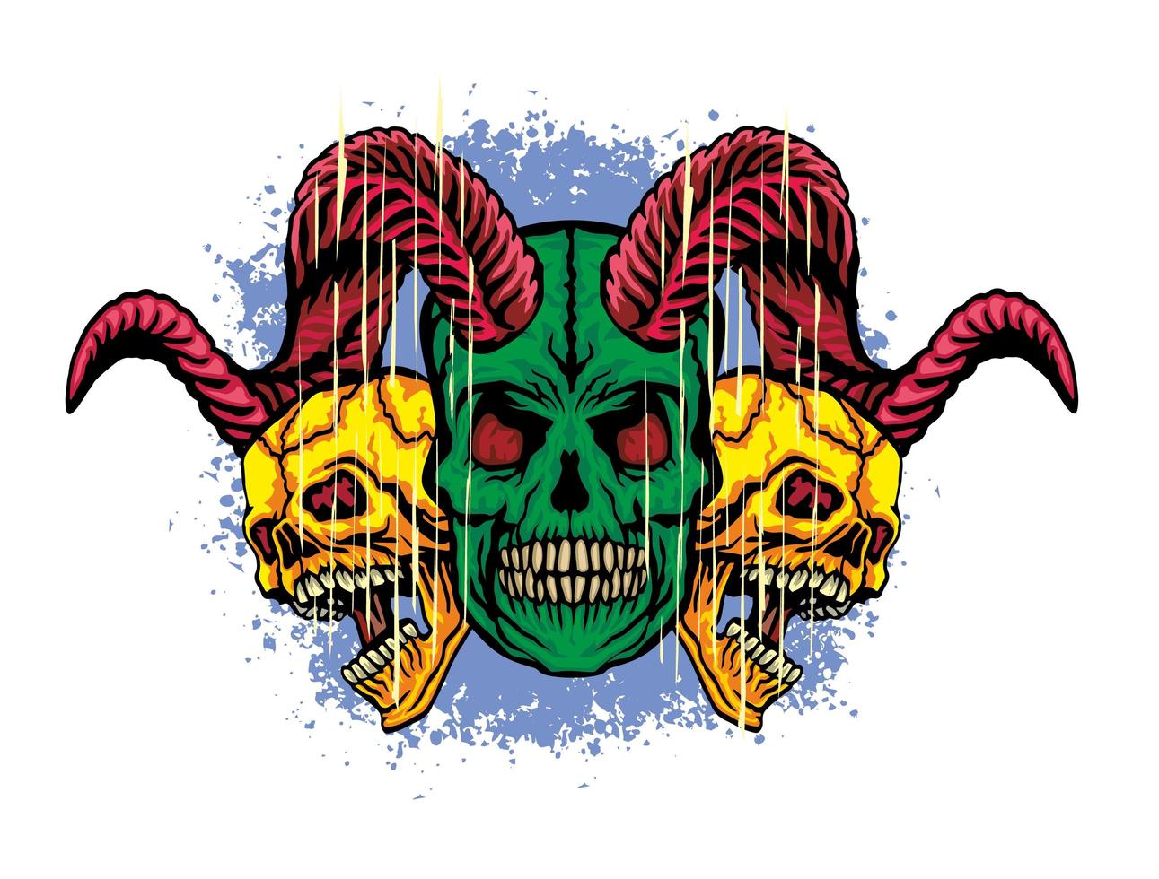 grunge skull with horns vector