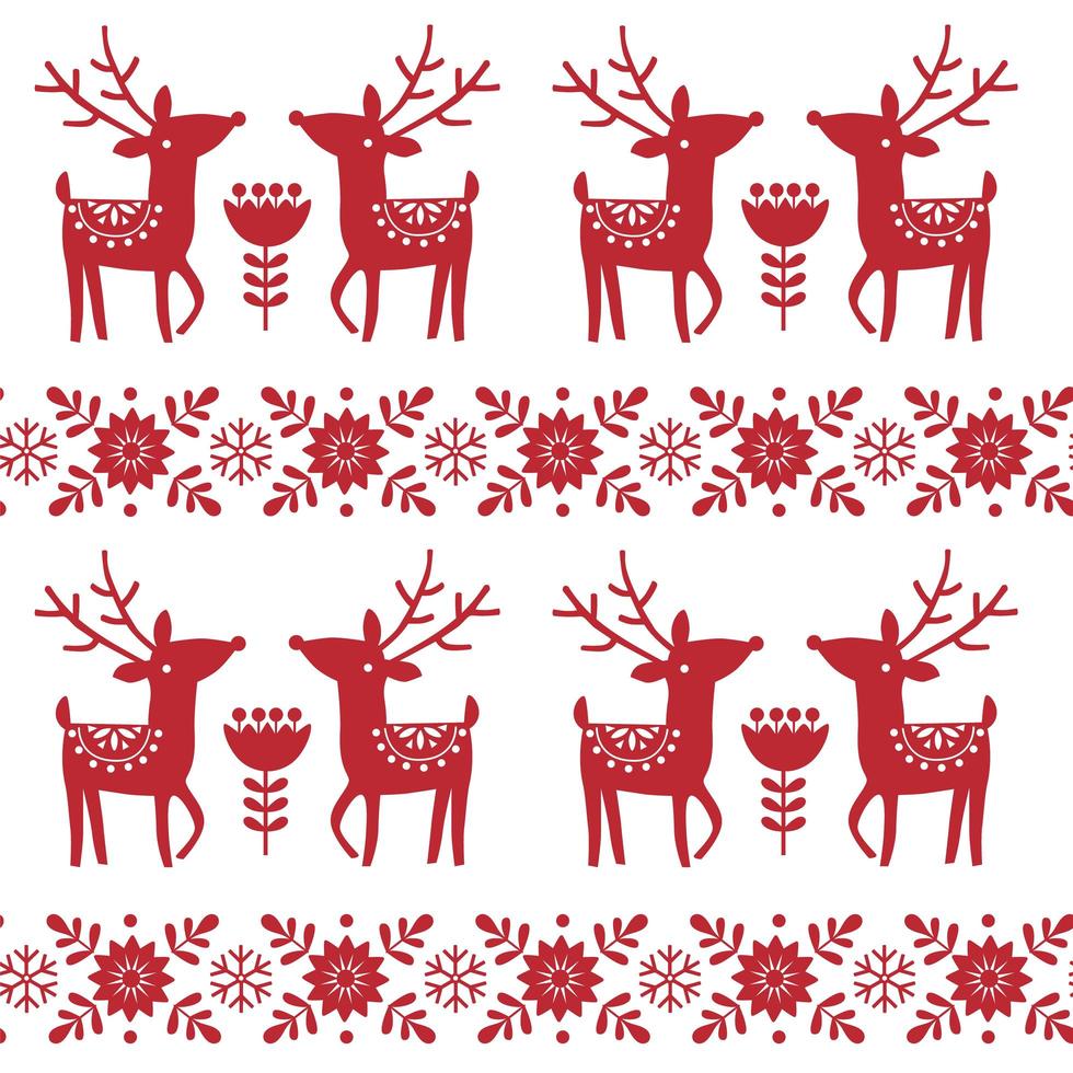 Christmas and Winter knitted seamless pattern or card with deer - scandynavian style vector