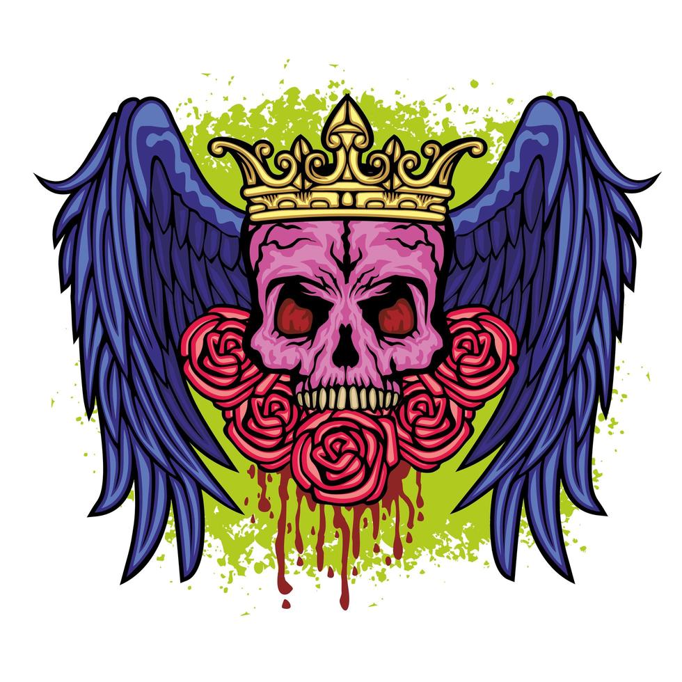 grunge skull and wings vector