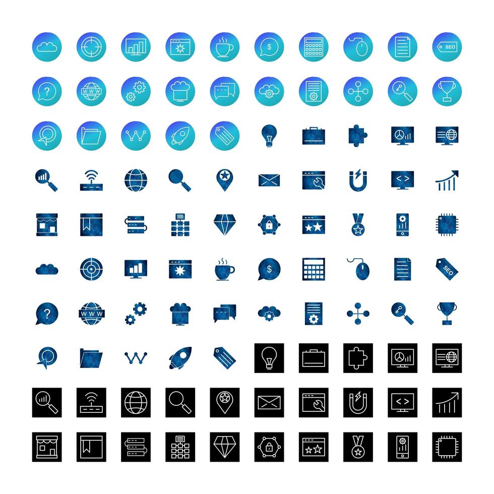 conjunto de iconos de optimización de motores de búsqueda vector