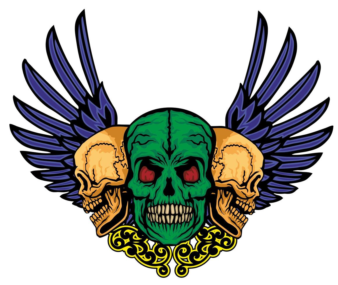 grunge skull and wings vector