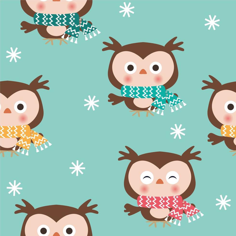 Christmas and New Year's vector pattern with owls.