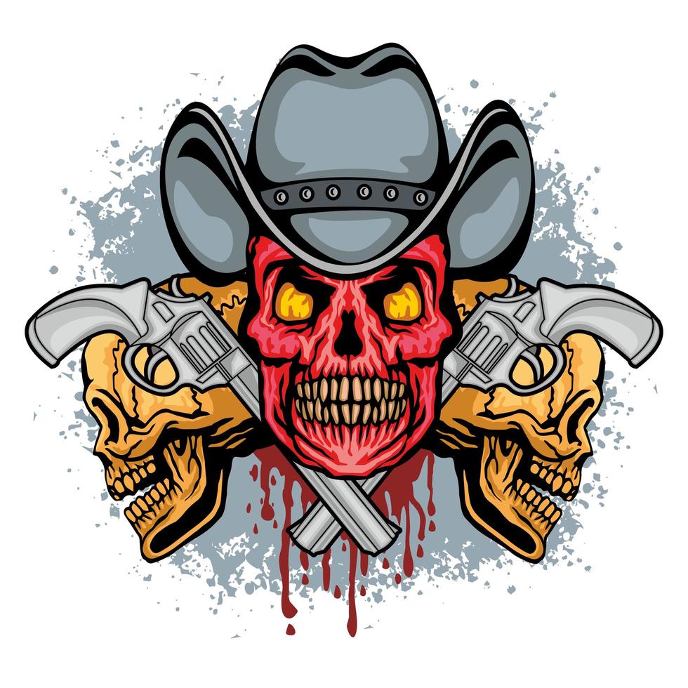 grunge cowboy skull and guns vector