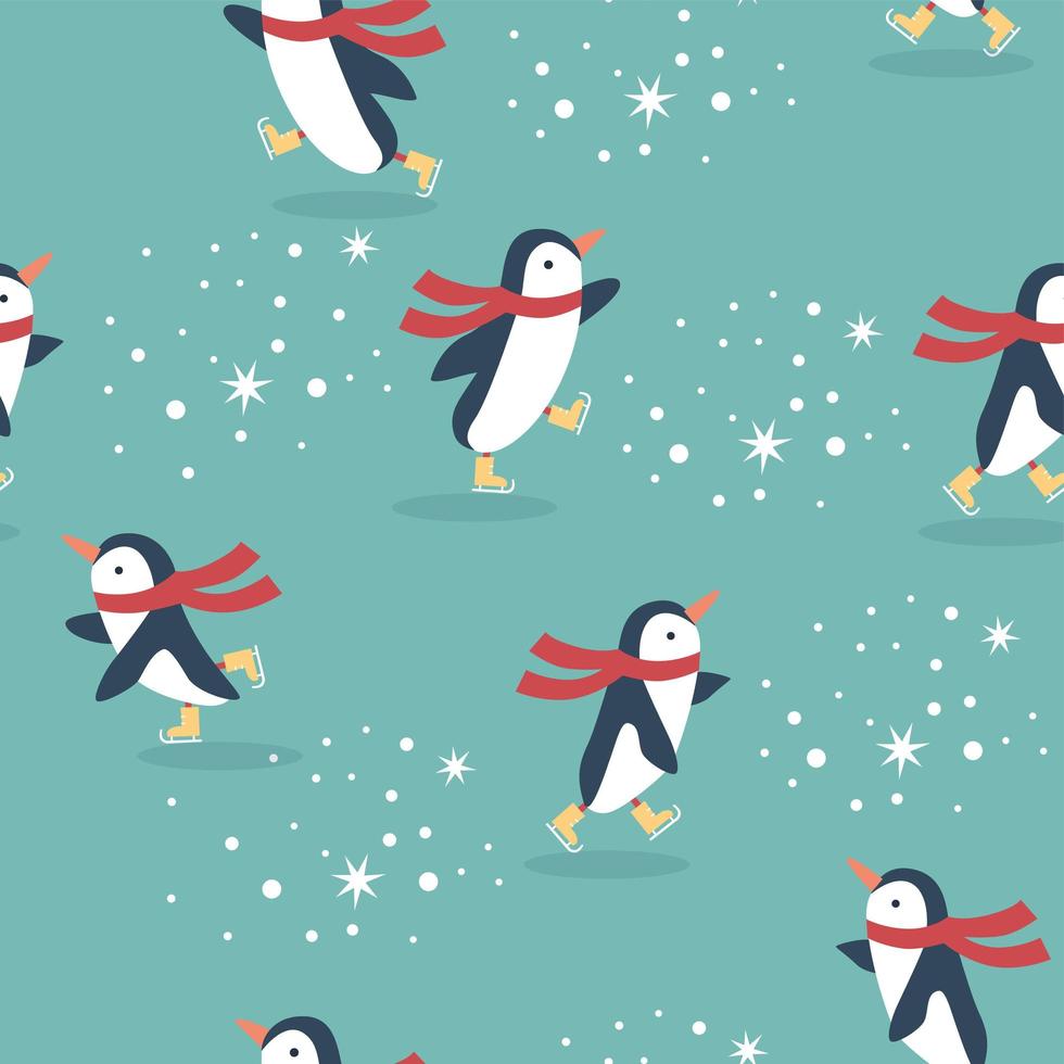 Penguins skating seamless pattern vector