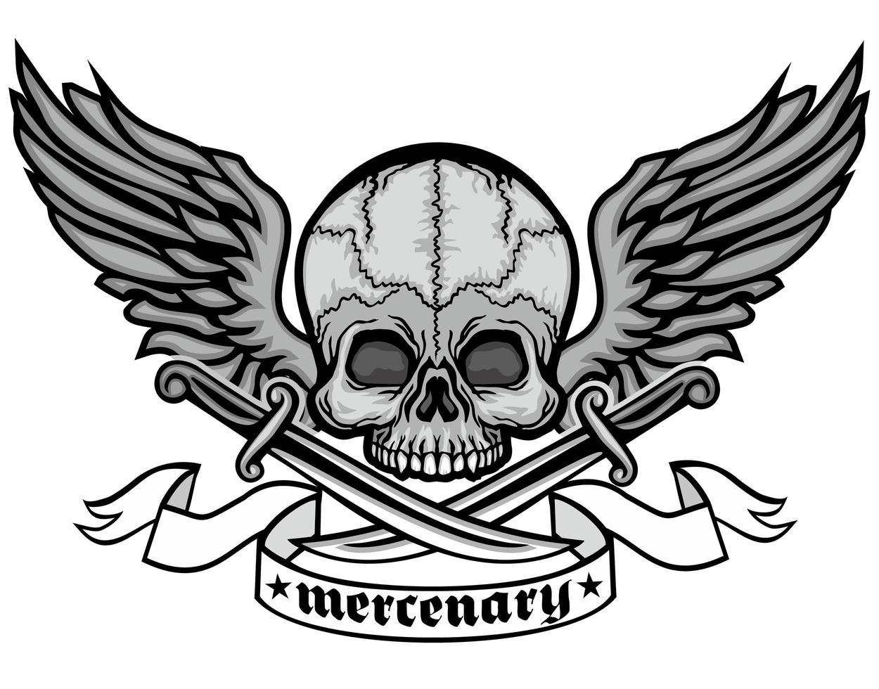 grunge skull and wings vector