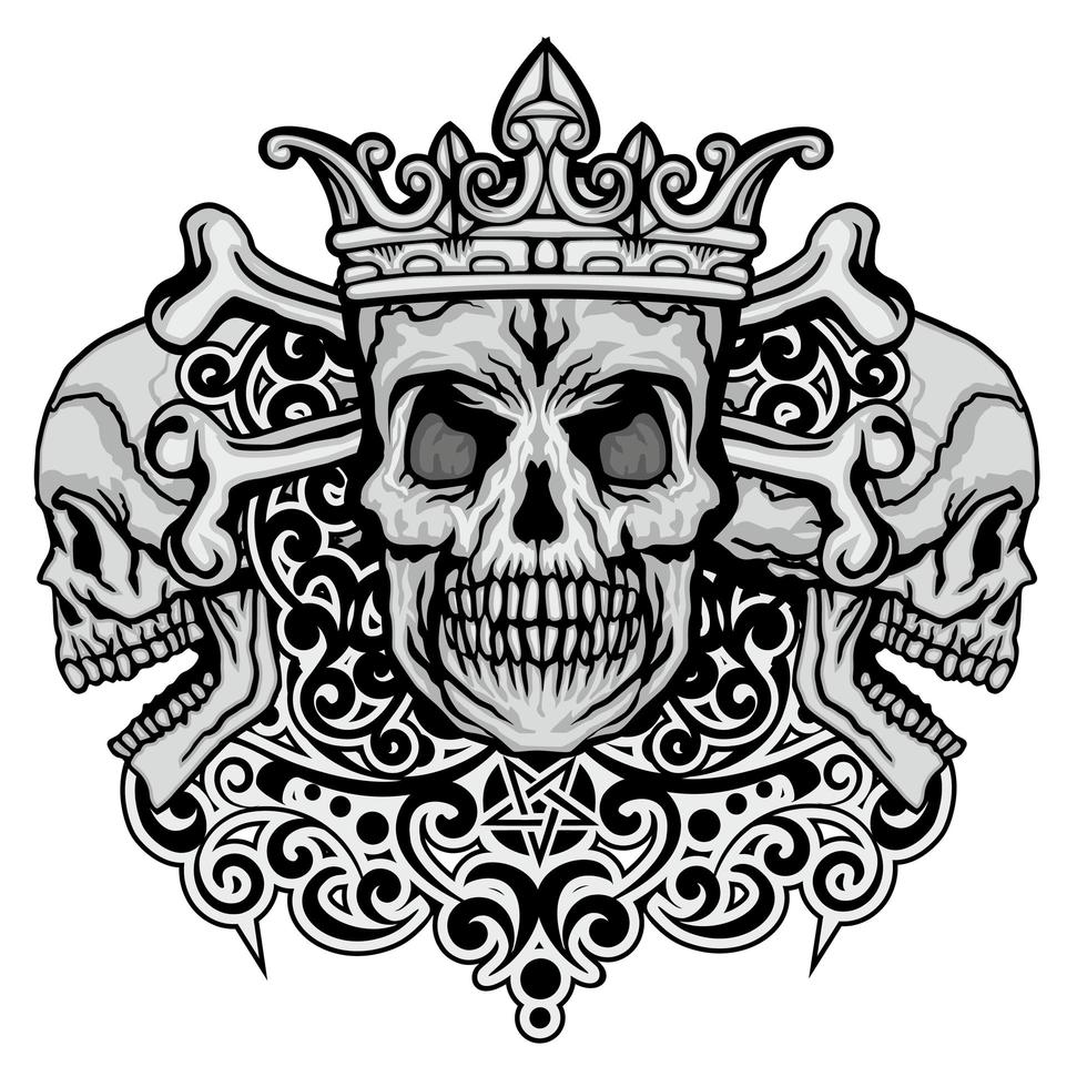 grunge skull and crown vector