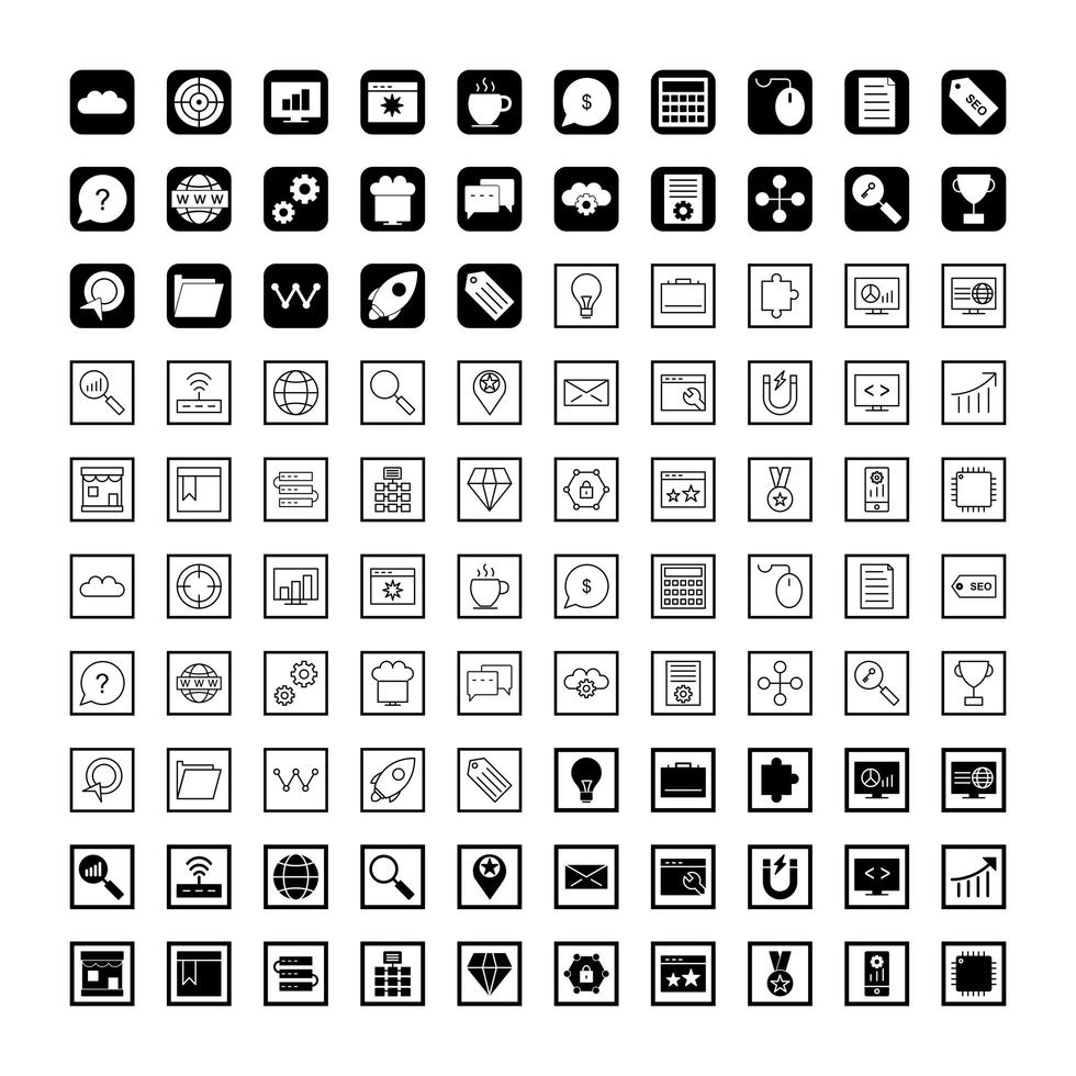 conjunto de iconos de optimización de motores de búsqueda vector