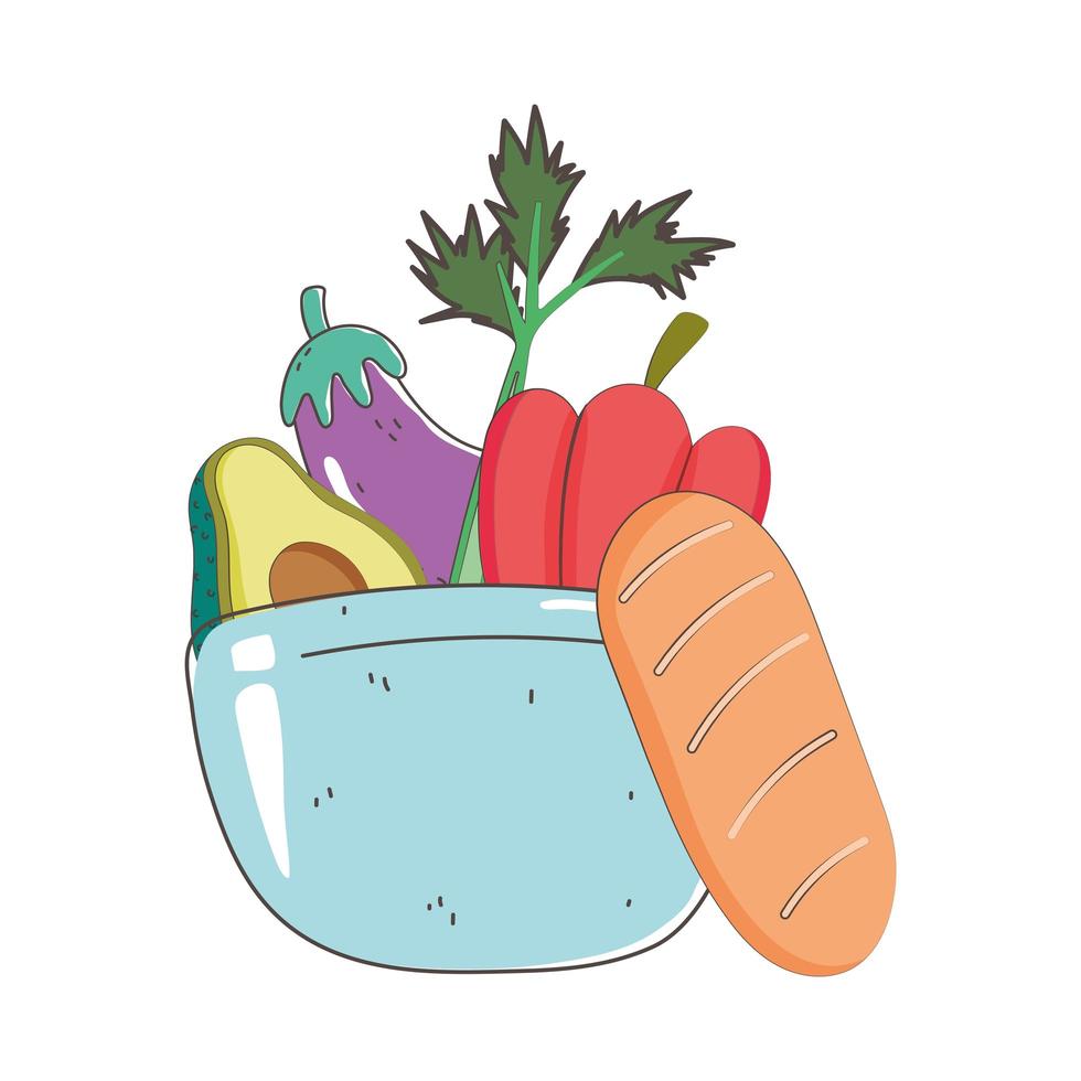 bread and dish bowl with vegetables fresh market organic healthy food vector