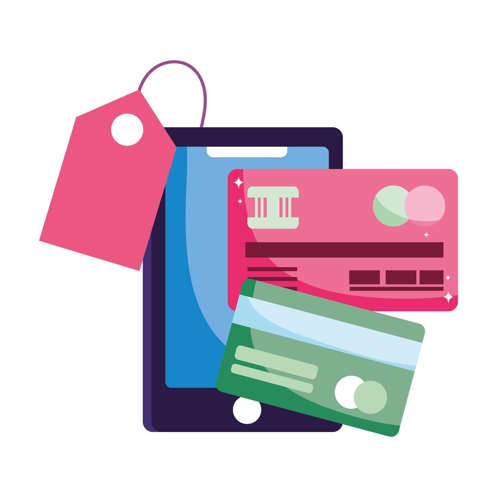 online payment, smartphone tag price bank card credit, ecommerce market shopping, mobile app vector