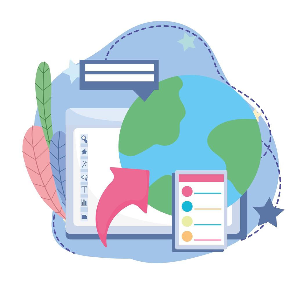 online education, computer world study class, website and mobile training courses vector