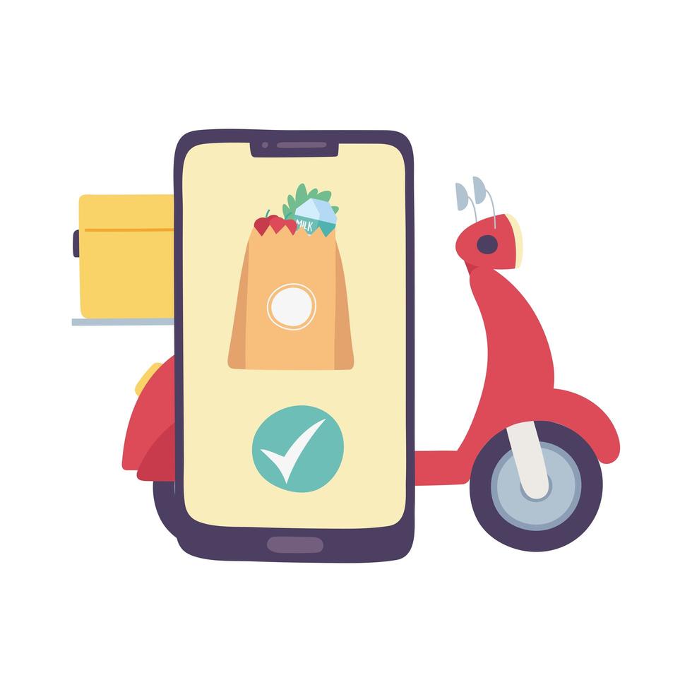 covid-19 coronavirus pandemic, delivery service, smartphone app website order online and scooter vector