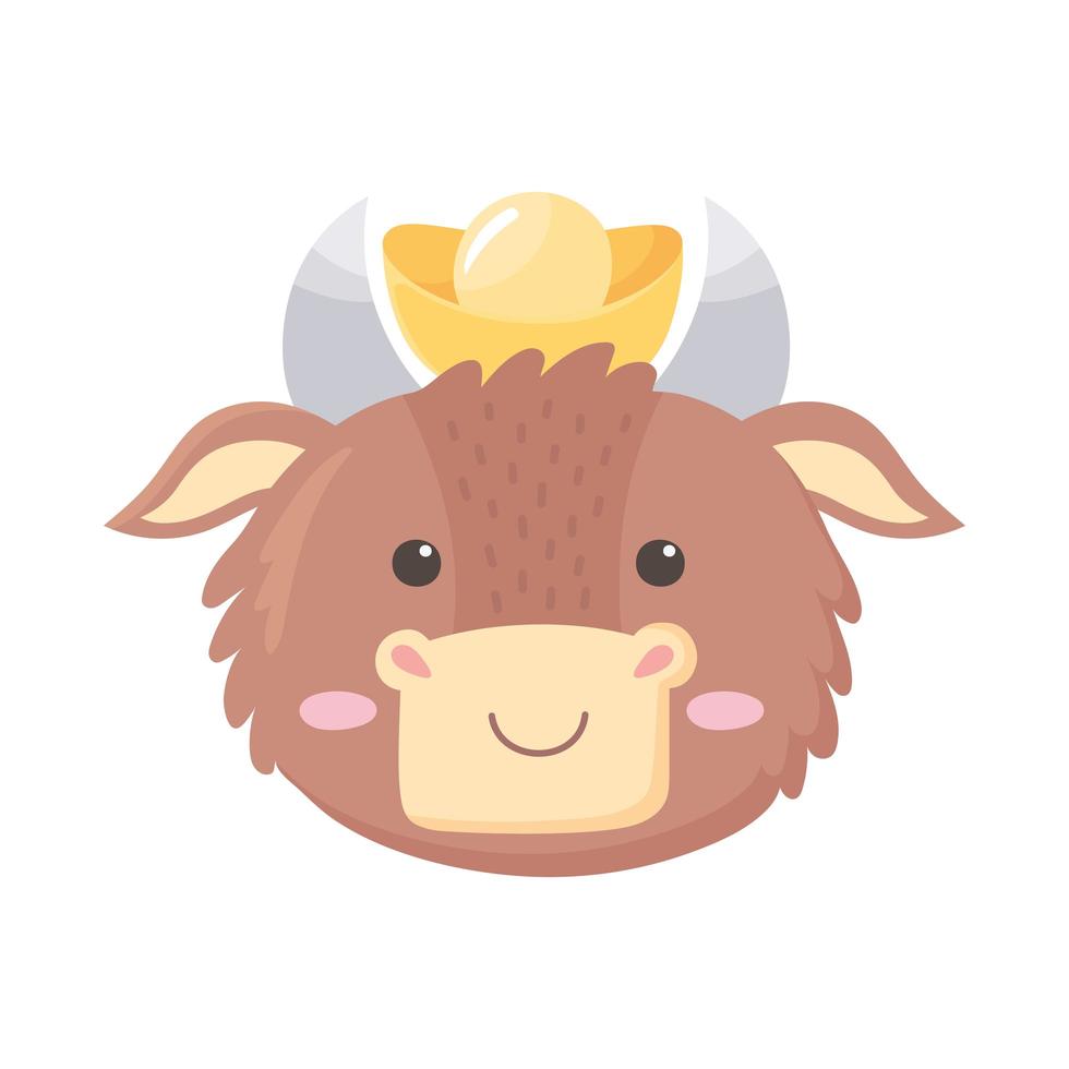 happy new year 2021 chinese, cute ox head with bell cartoon vector