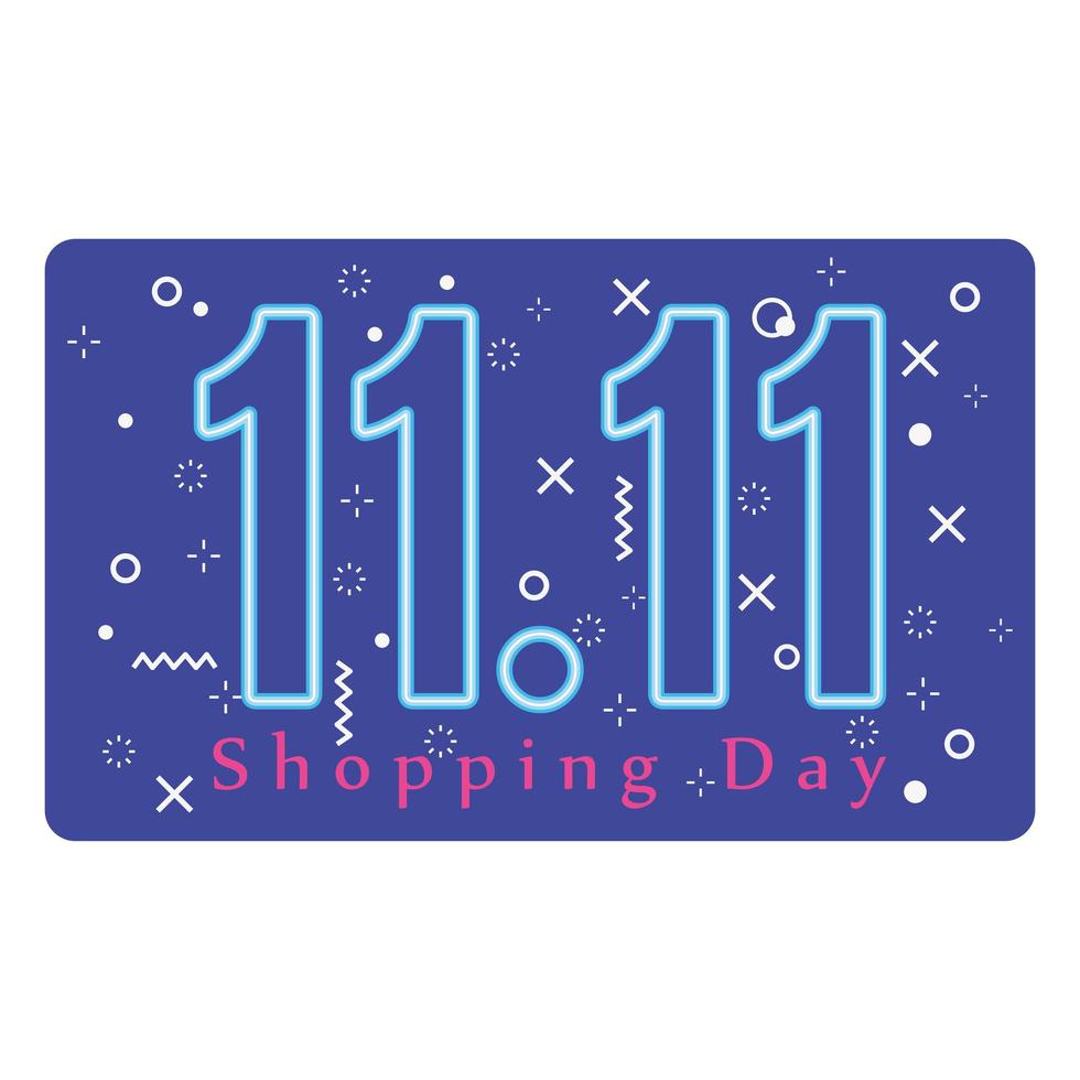 11 11 shopping day, promotion offer event, neon numbers and memphis background vector