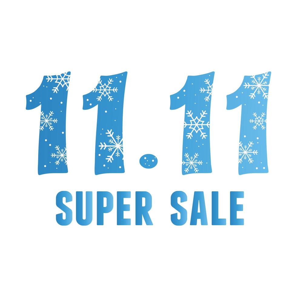 11 11 shopping day, blue numbers with snowflakes super sale card vector