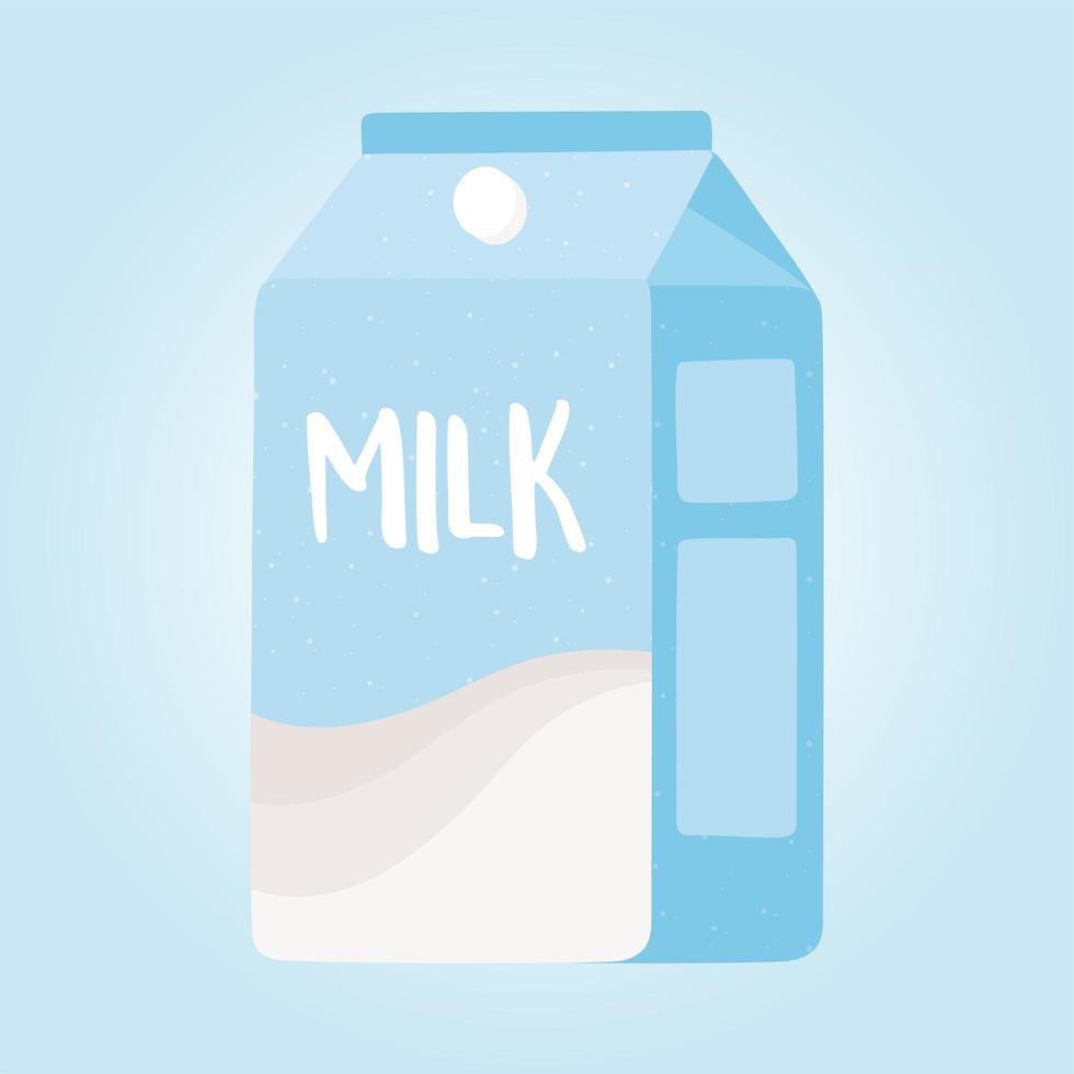 Caja de leche, compras de comestibles sobre fondo azul. vector
