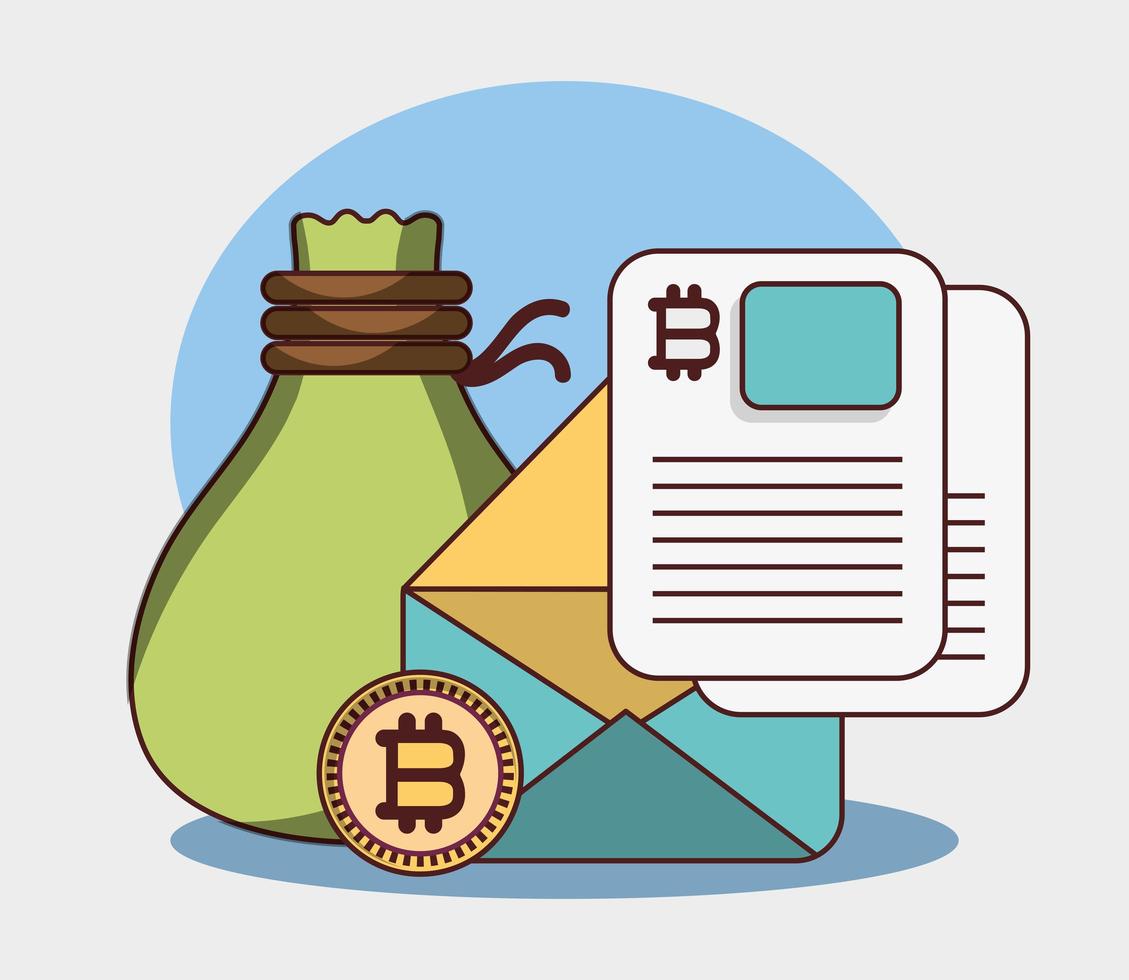 bitcoin criptomoneda transacción digital bolsa dinero correo electrónico datos vector