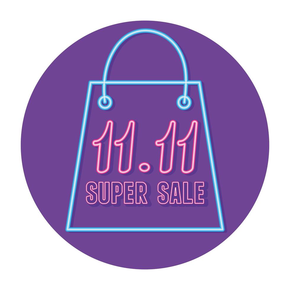 11 11 shopping day, neon numbers and bag sale badge vector