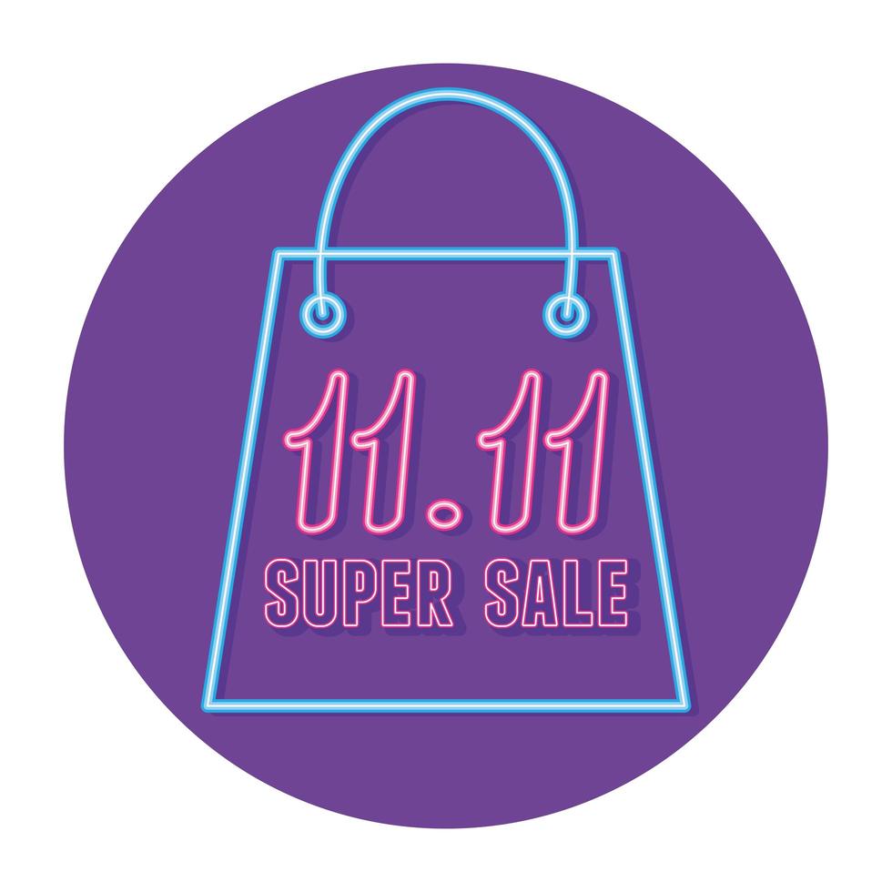 11 11 shopping day, neon numbers and bag sale badge vector