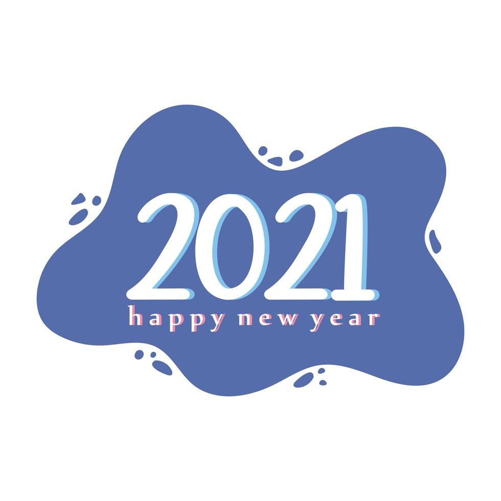 2021 happy new year, number and phrase on purple spot color vector