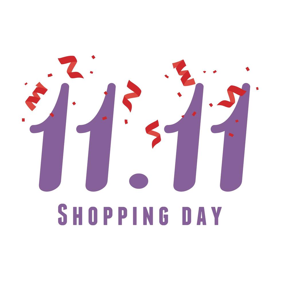 11 11 shopping day, discount event celebration confetti card vector