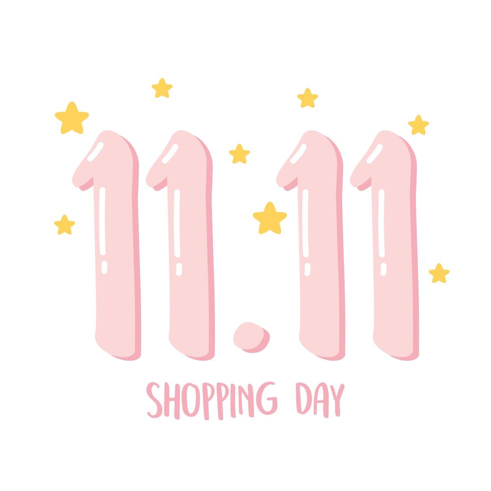 11 11 shopping day, bubbles numbers and stars design card vector