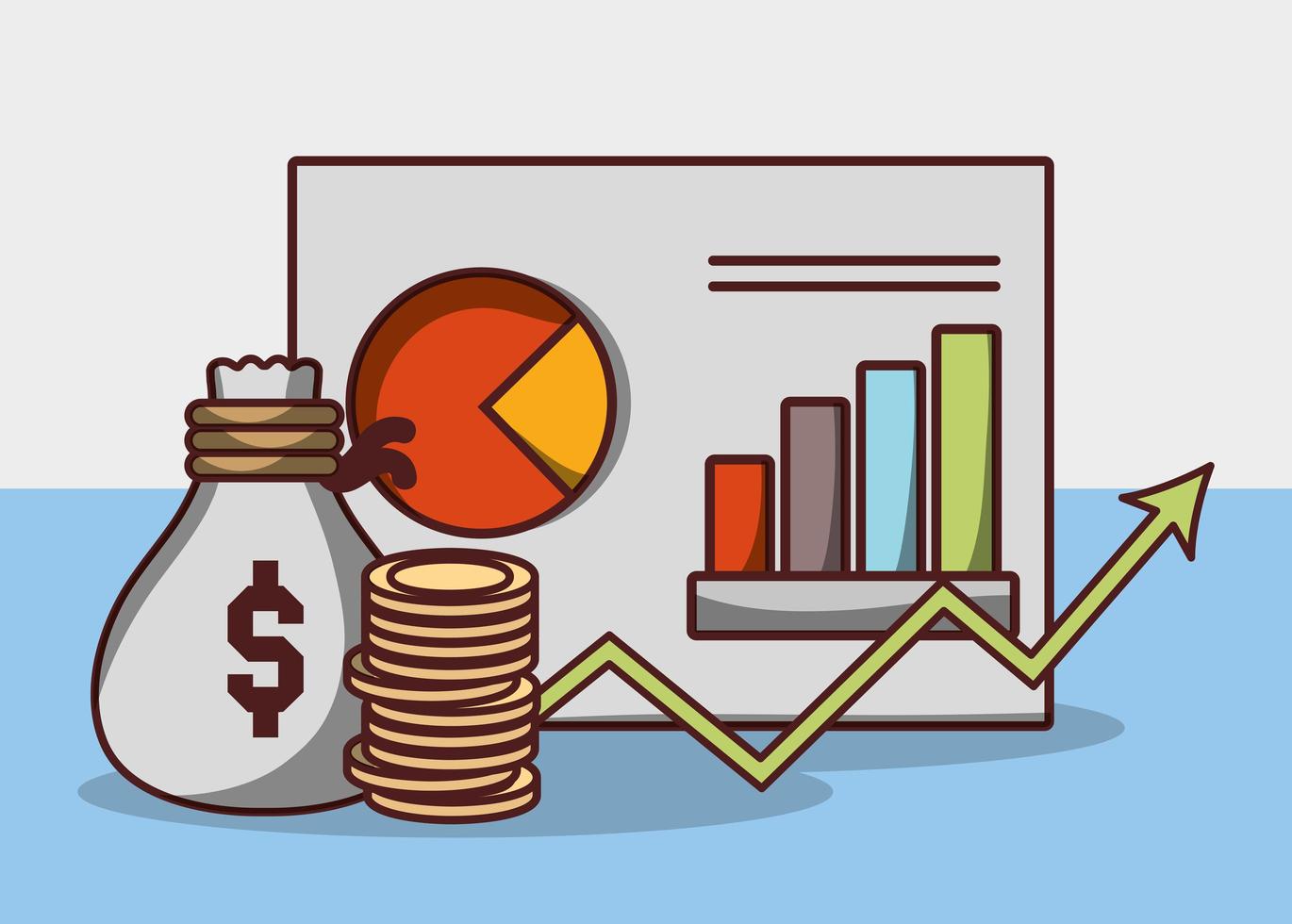 money business financial strategy report chart bag coins vector