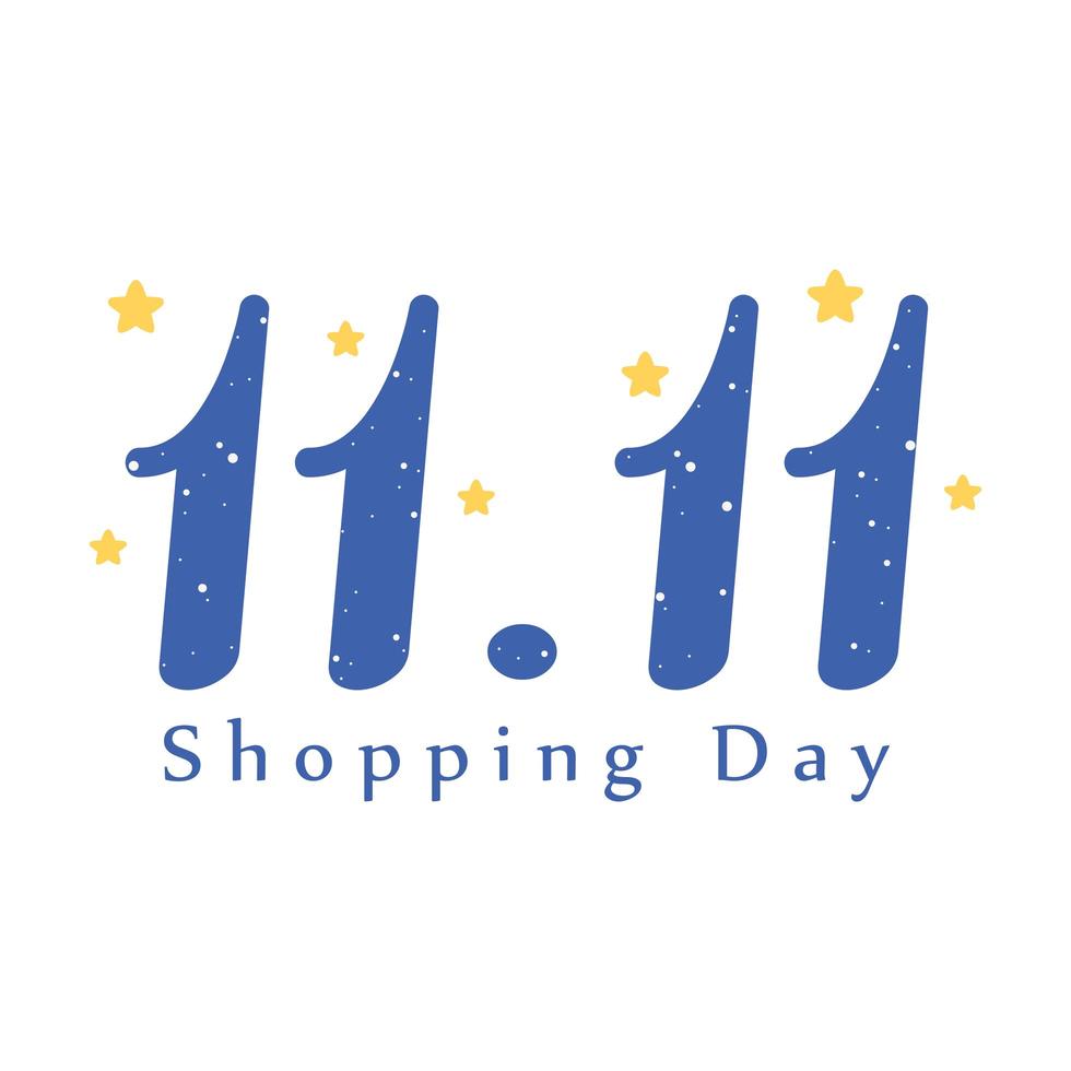 11 11 shopping day, blue dotted numbers and stars card vector