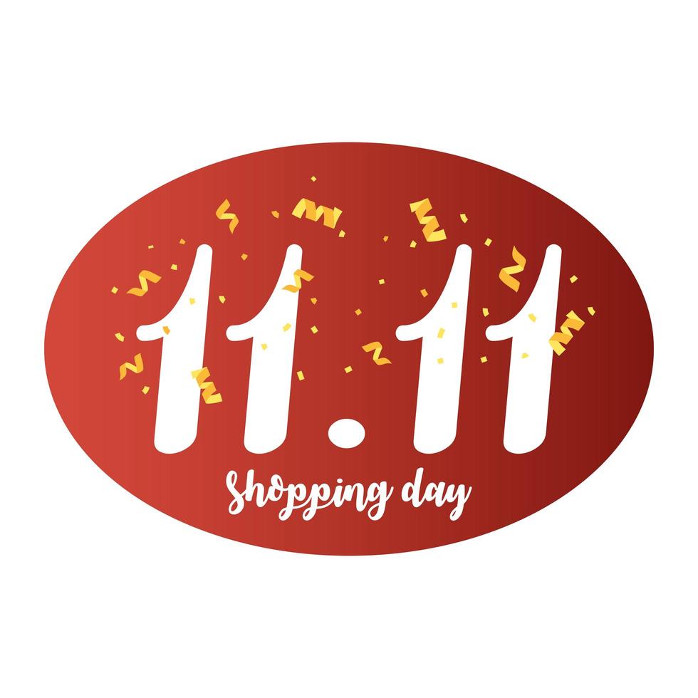 11 11 shopping day, handwritten text with confetti label vector