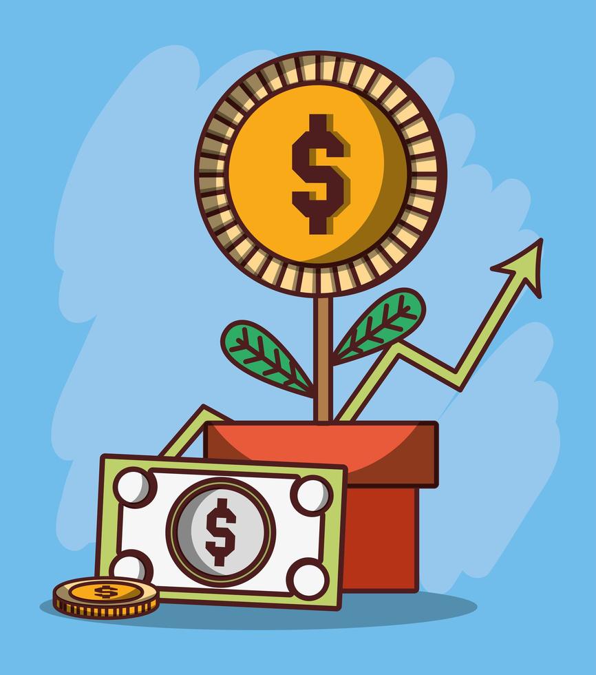 money business potted plant coin financial banknote vector