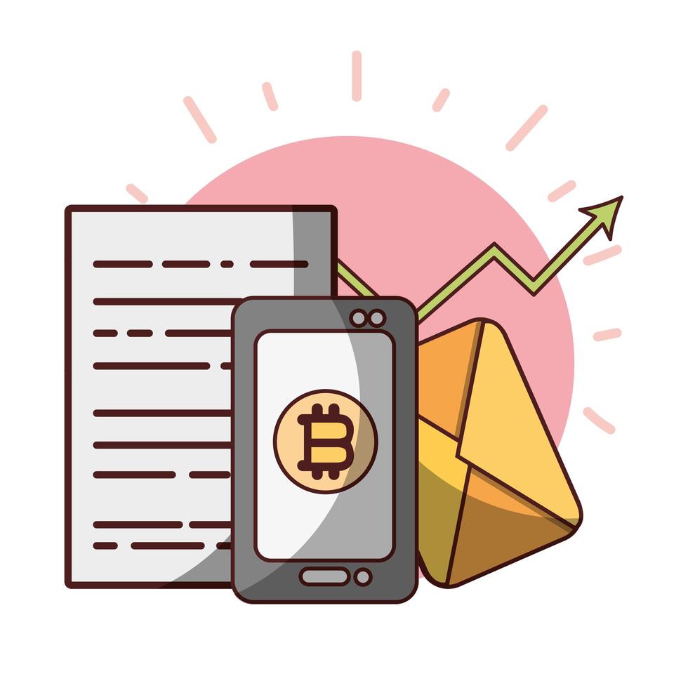 bitcoin smartphone uptrend trade application cryptocurrency digital money vector