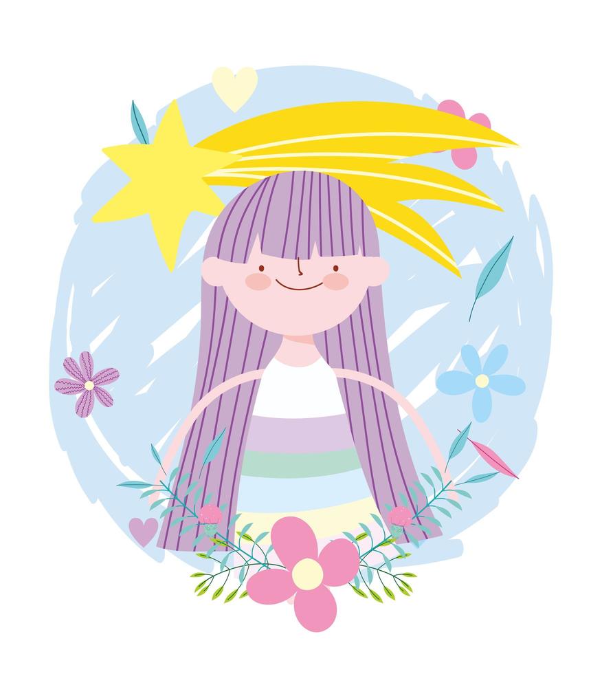 little fairy princess shooting star flowers tale cartoon vector