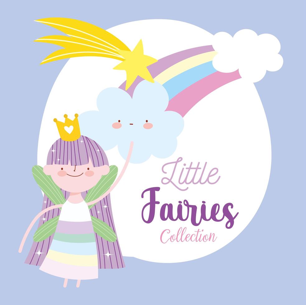 little fairy princess rainbow shooting star clouds tale cartoon vector