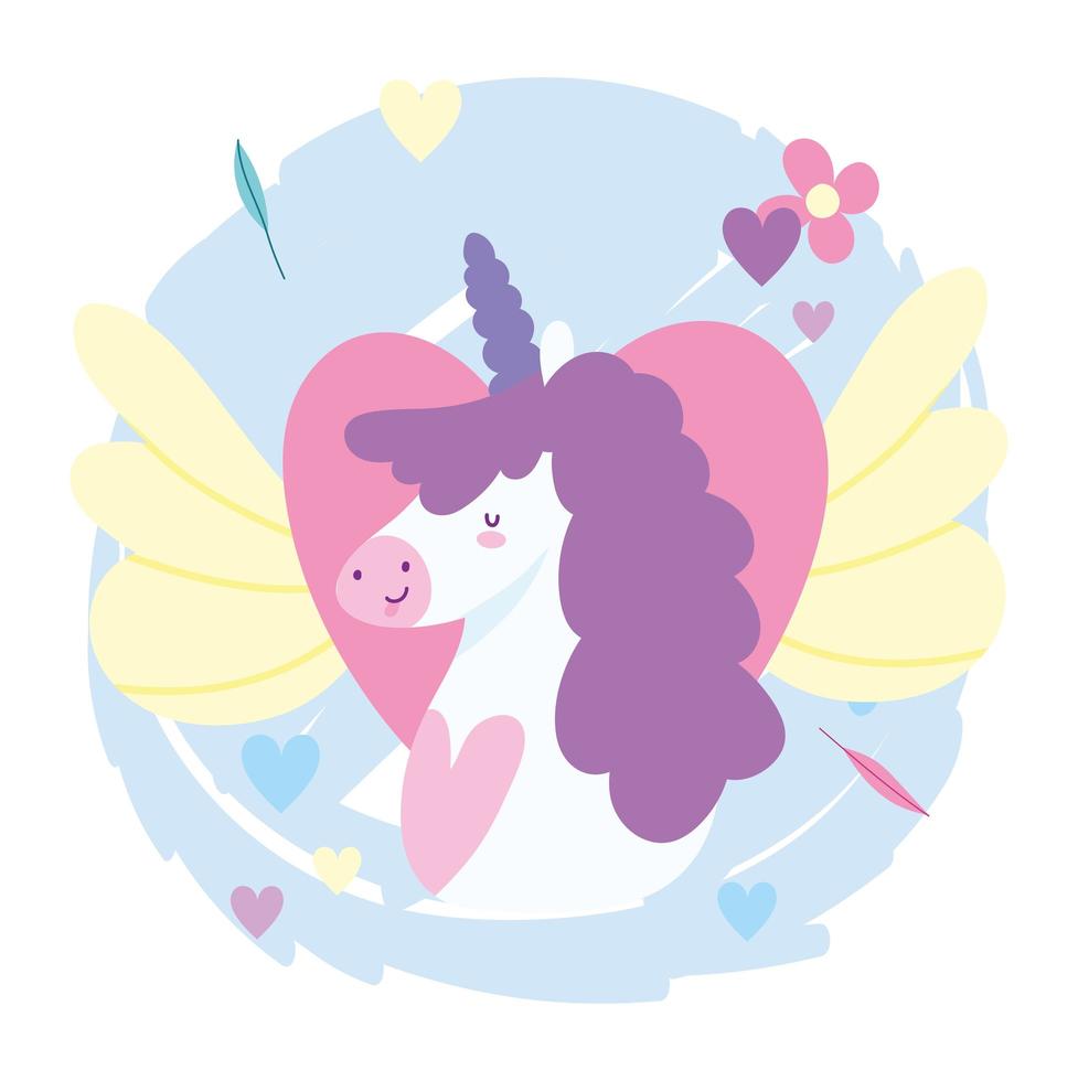 little unicorn winged heart fantasy magic animal cartoon vector