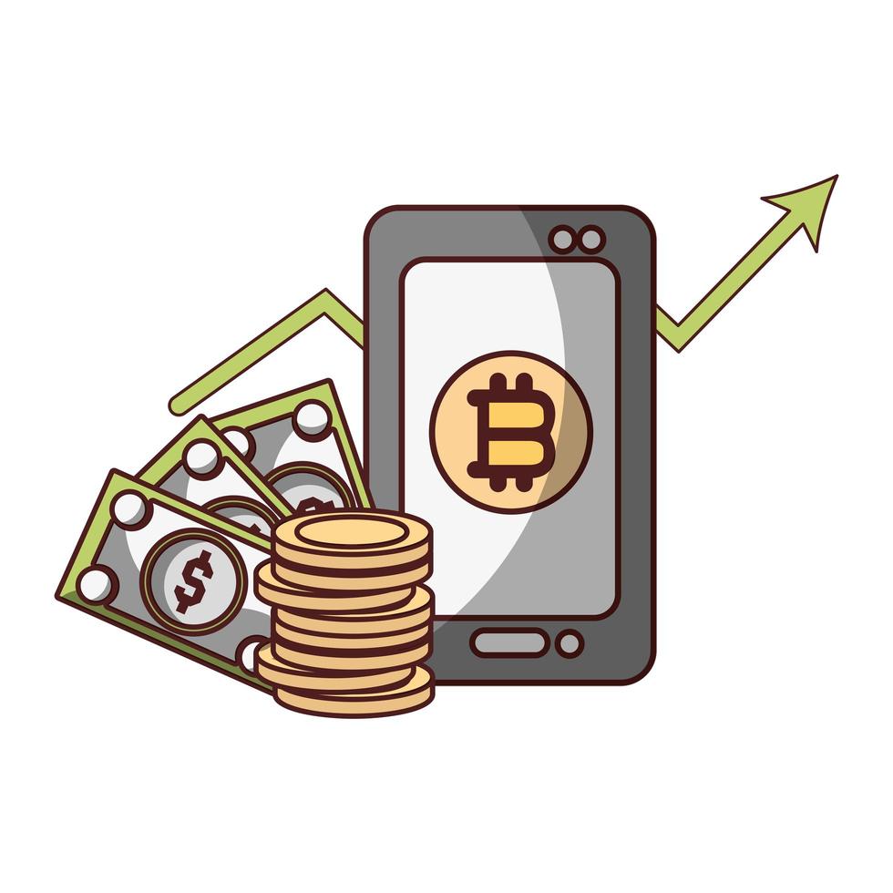 bitcoin smartphone banknote dollar cryptocurrency transaction digital money vector