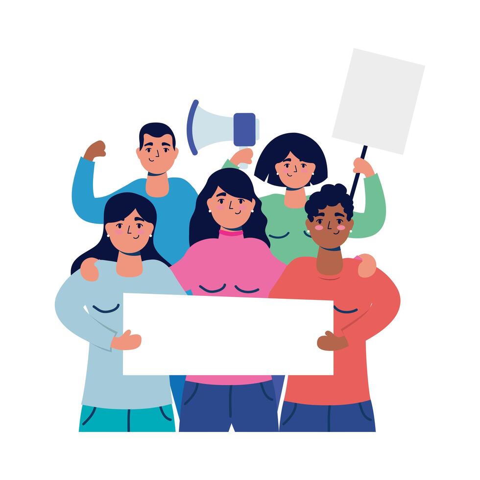 interracial strong people protesting characters vector