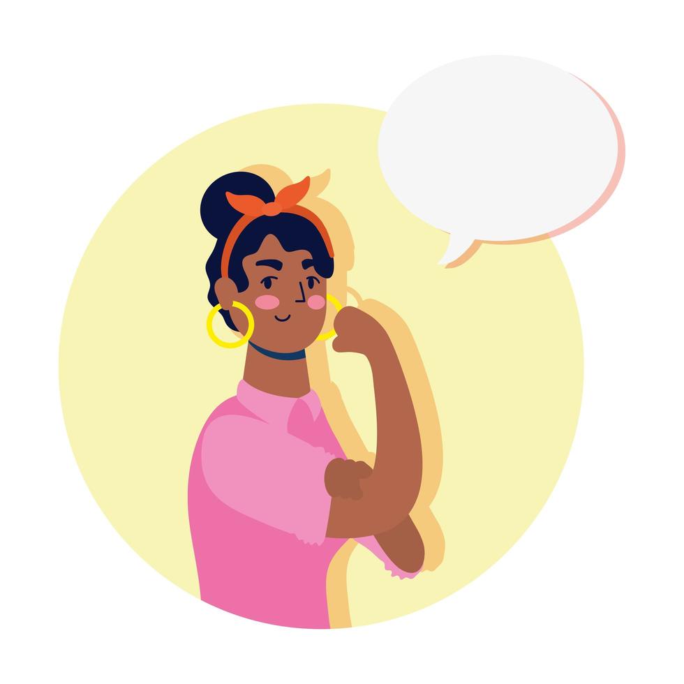 joven, fuerte, mujer afro, con, burbuja del discurso vector