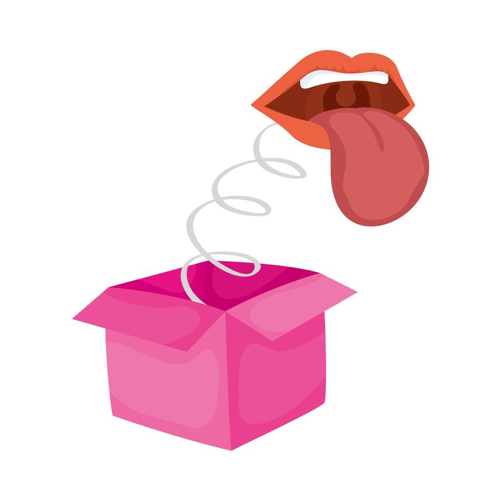 surprise box with mouth and tongue out fools day accessory vector