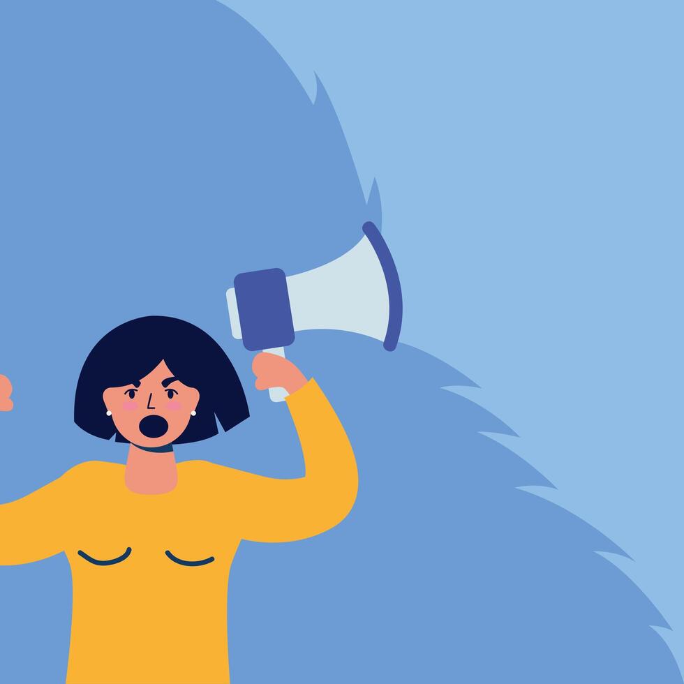 young woman protesting with megaphone vector