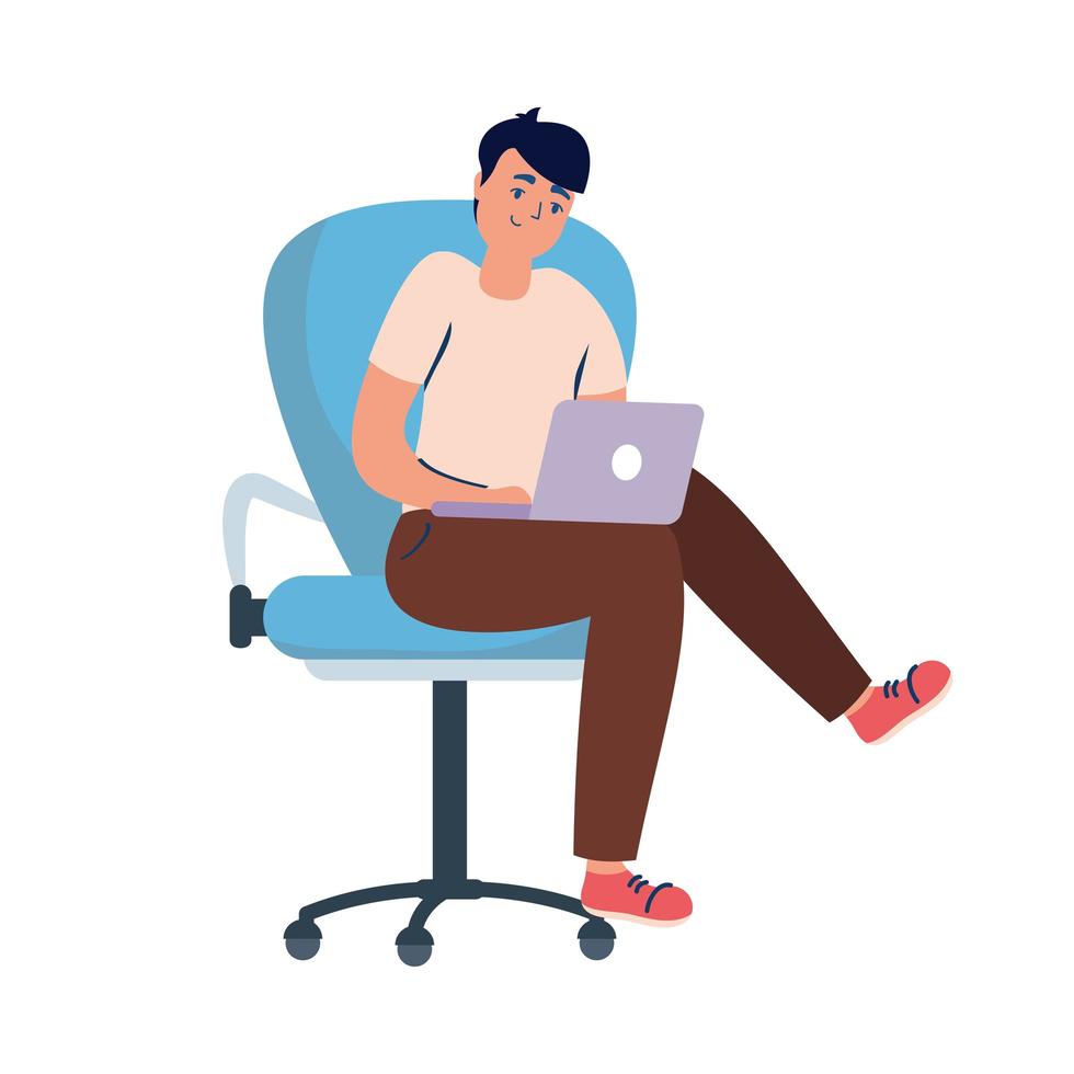 hombre con laptop en silla diseño vectorial vector