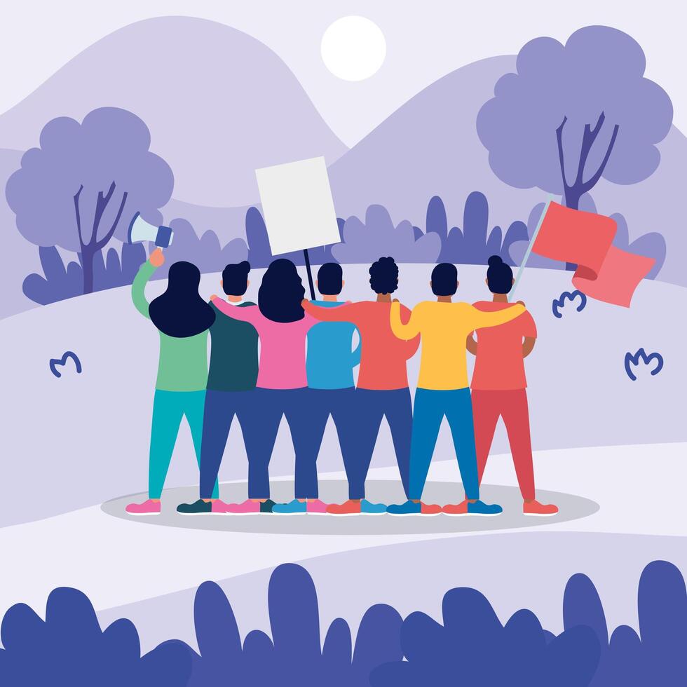 interracial strong people protesting characters vector