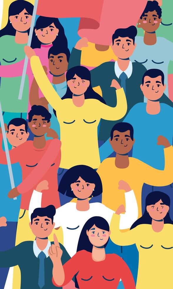 interracial strong people protesting characters vector