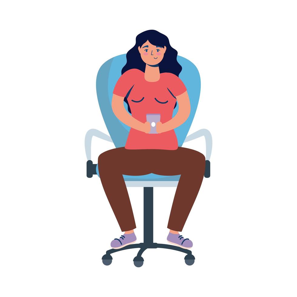 Woman with smartphone on chair vector design