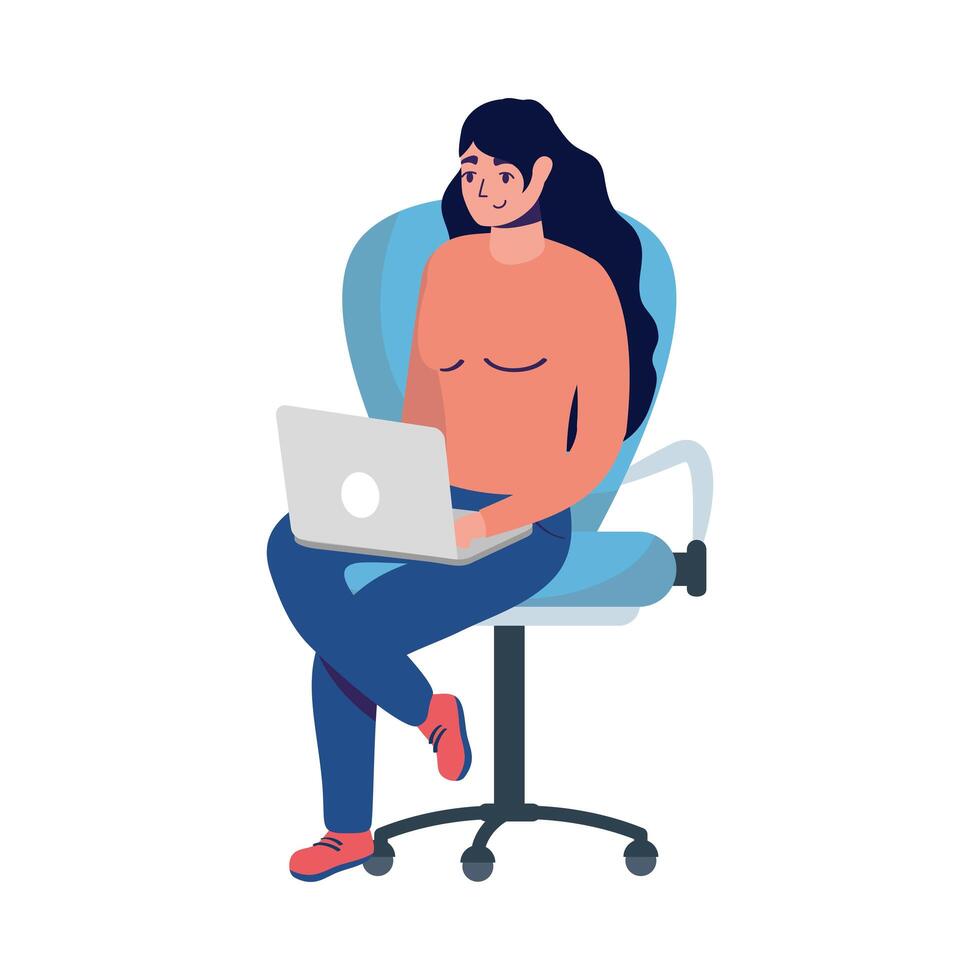 mujer con laptop en silla diseño vectorial vector