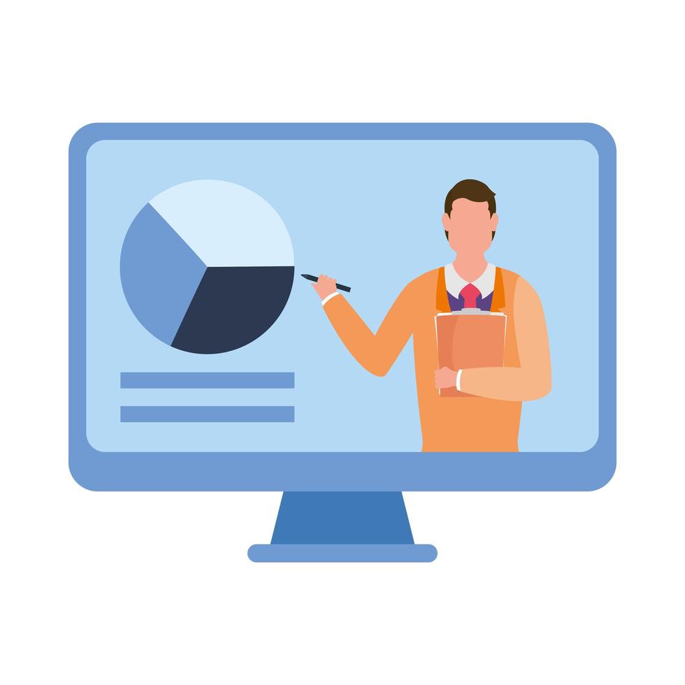 Man avatar on computer in video chat vector design