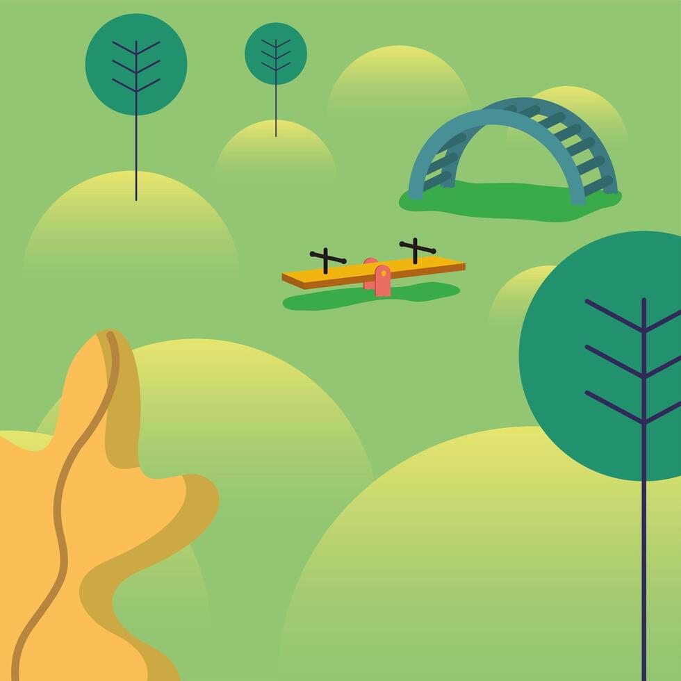 Park landscape with trees and kids toys vector design