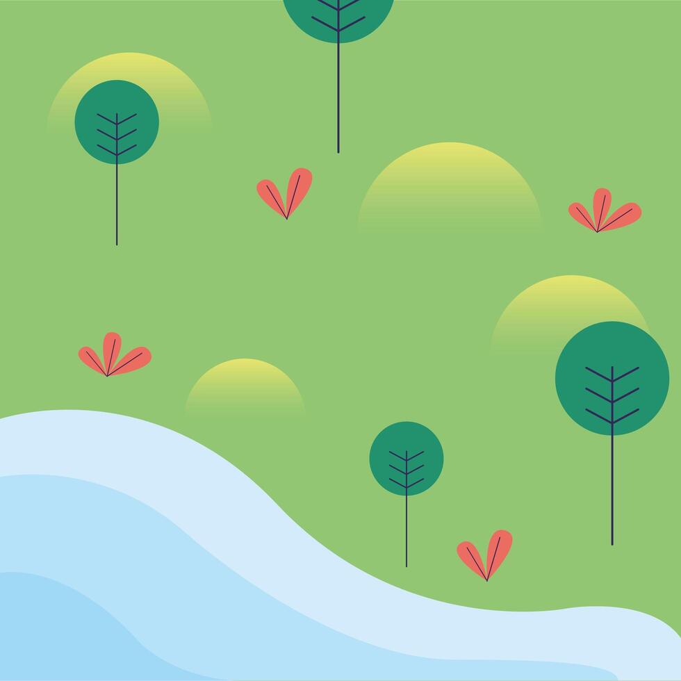 Park landscape with trees and river vector design